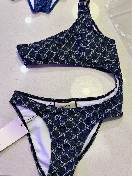 Gucci Other - Gucci Navy and White One-Shoulder Logo Bikini